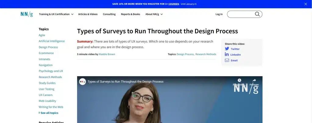 Le premier article de la revue de presse UX de Ludotic est en anglais et s'intitule : "Types of surveys to run throughout the design process"