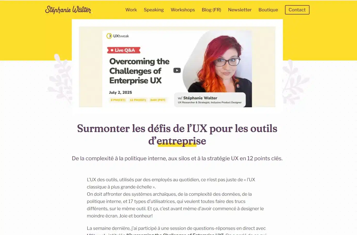 Le premier article de cette revue de presse #14 date de juillet 2025 et est écrit par Stéphanie Walker, sur le sujet de l'UX des outils d'entreprise.