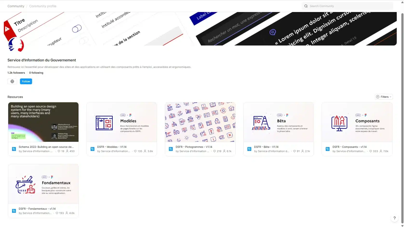Le Design System du Gouvernement français a été créée au fur et à mesure. Il est composé aujourd'hui de plusieurs fichiers Figma, eux-mêmes divisés en sous-pages.