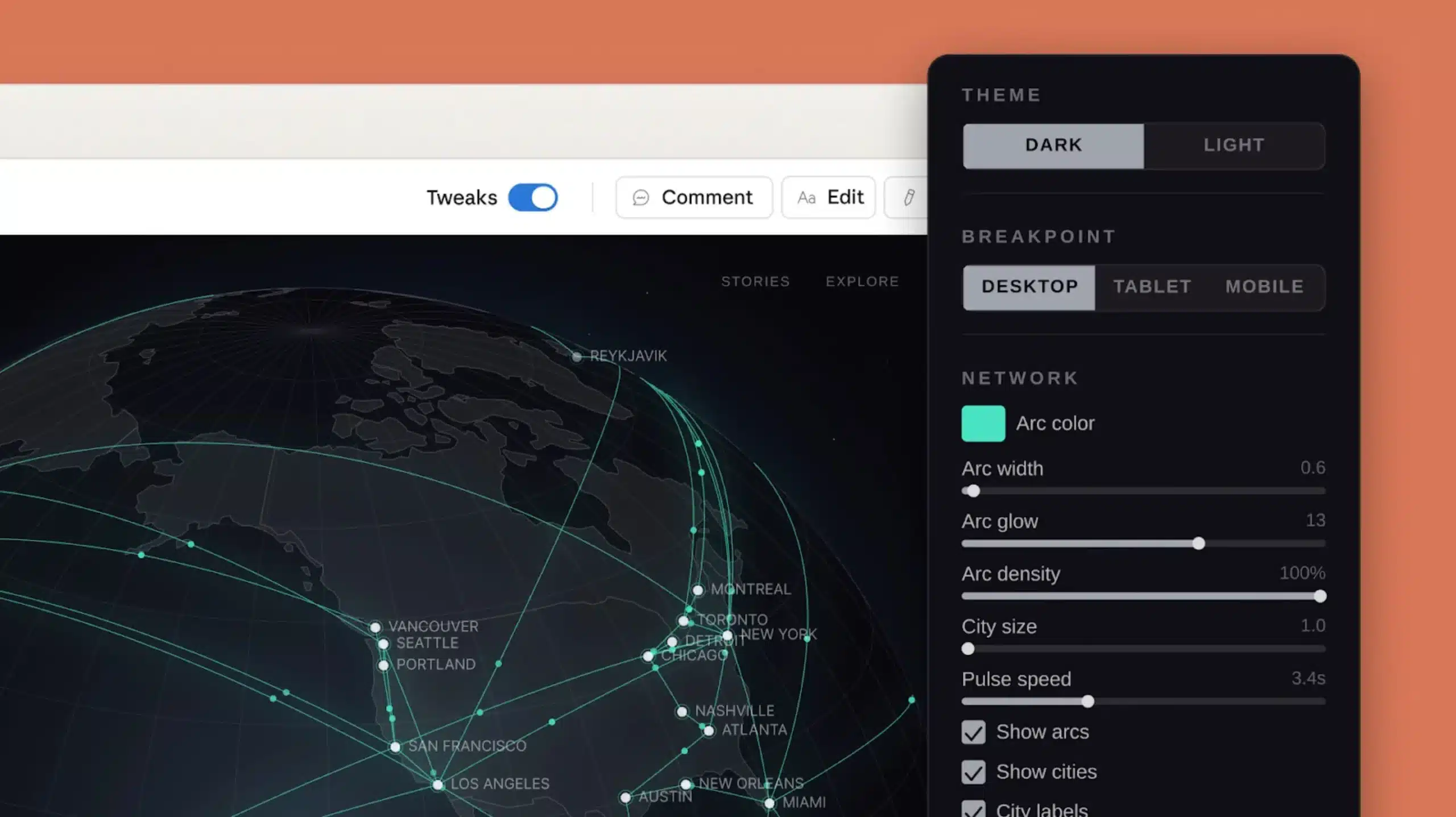 Dans Claude Design, l'utilisateur peut générer et afficher un ensemble de paramètres (thèmes dark et light, breakpoint desktop, mobile et tablette, etc) et passer de l'un à l'autre pour modifier l'apparence de l'écran affiché. Cependant, il faut une certaine expertise UX / UI pour anticiper les paramètres à afficher et les comprendre.
