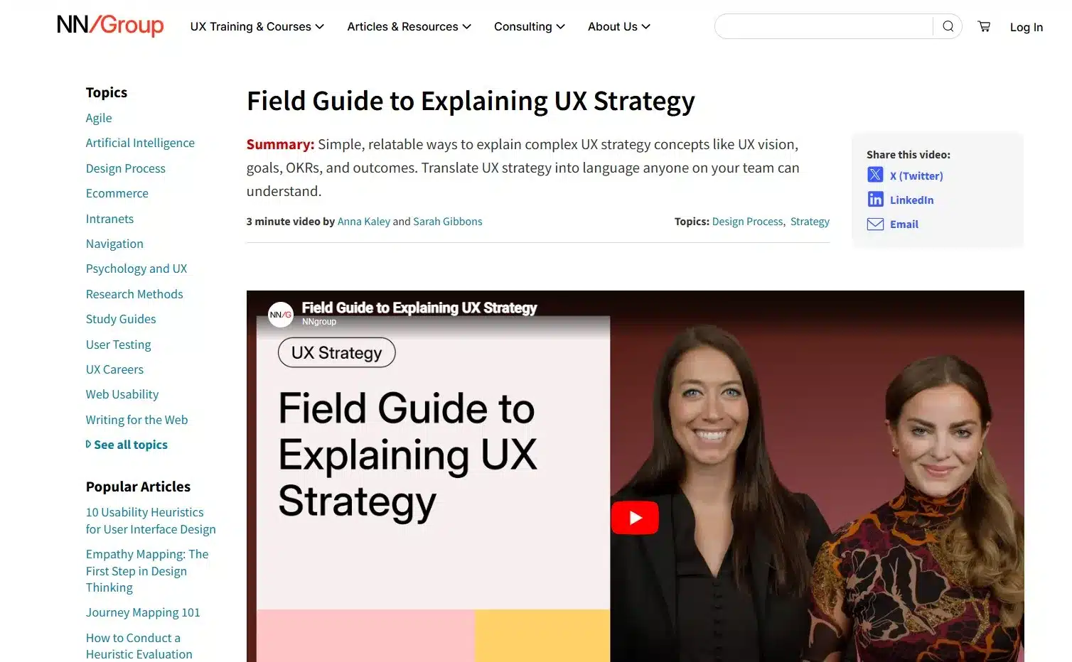 Le deuxième article de la revue de presse UX #23 est un article de Nielsen Norman Group  intitulé Field Guide to Explaining UX Strategy. 