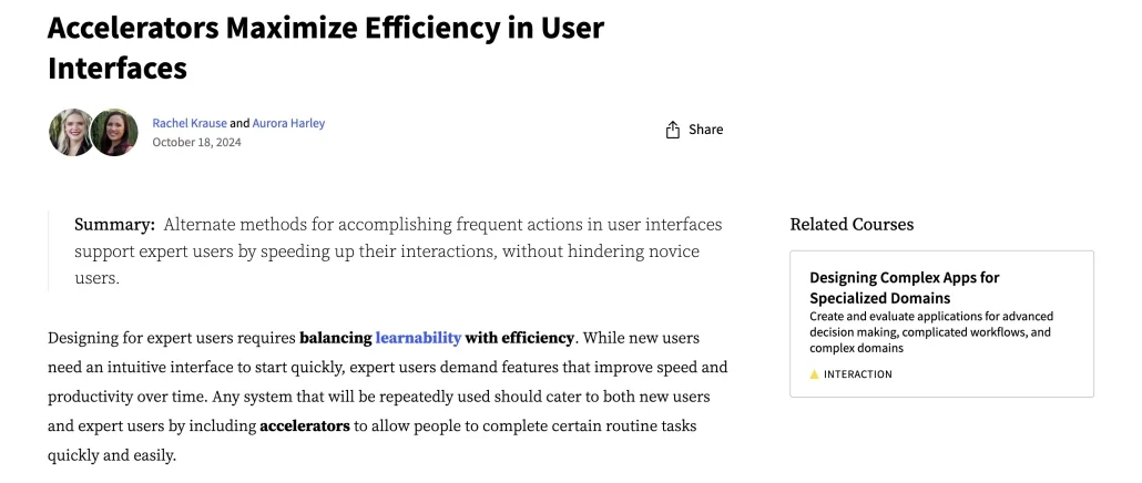 Article "Accelerators maximize efficiency in user interfaces" par Rachel Krause et Aurora Harley