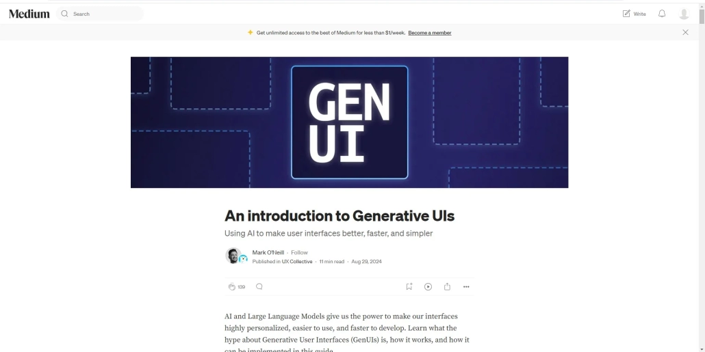 Article "An introduction to Generative UIs", par Mark O'Neill