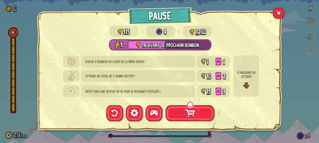 Menu pause du jeux mobile "Burrito Bison: Launcha Libre" 
